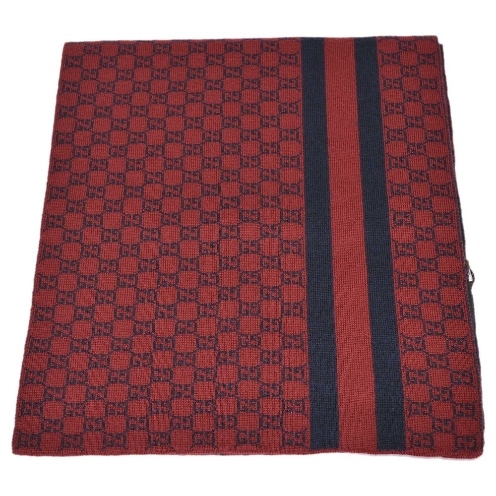 ♥️SOLD♥️Gucci Unisex Burgundy Blue Wool WebStripe - Picture 5 of 7